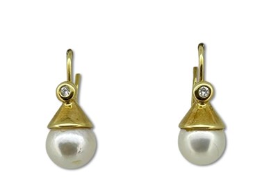Lot 381 - Pearl Drop Hooks Earrings.
