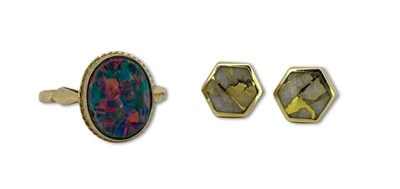 Lot 311 - Opal Doublet Ring and Quartz Stud Earrings.