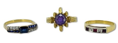 Lot 339 - Three Gem Set Rings in Yellow Gold.