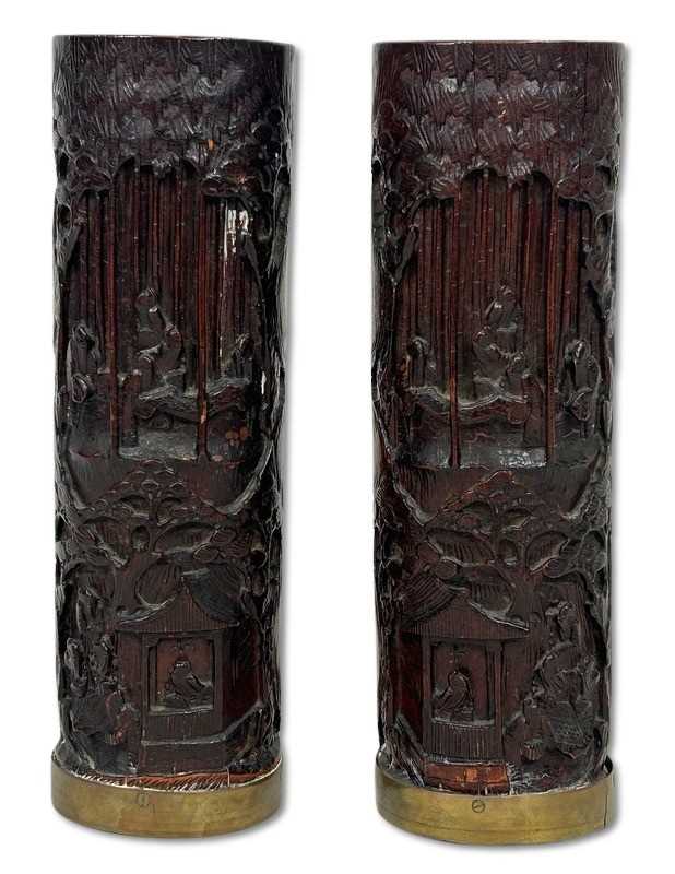 Lot 244 - Pair of Antique Chinese Bamboo Brush Pots.