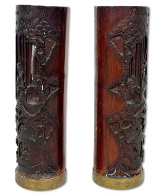Lot 244 - Pair of Antique Chinese Bamboo Brush Pots.