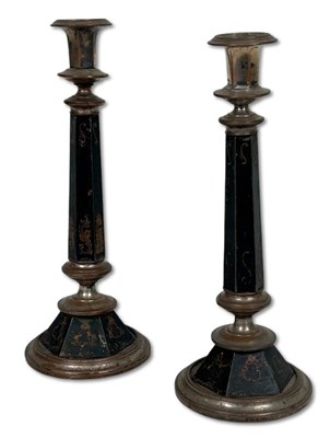 Lot 186 - Pair French Toleware Candlesticks.