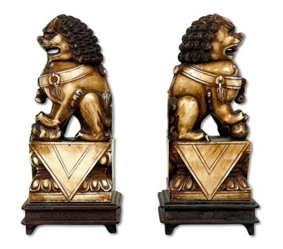 Lot 237 - Pair of Chinese Carved Fu Temple Dogs.