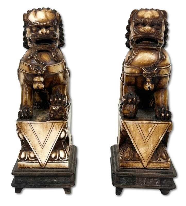 Lot 237 - Pair of Chinese Carved Fu Temple Dogs.