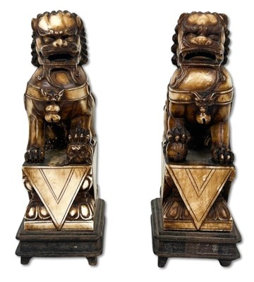 Lot 237 - Pair of Chinese Carved Fu Temple Dogs.