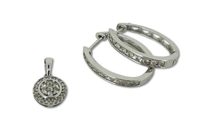 Lot 279 - A Pair of Diamond Hoops & Pendant.