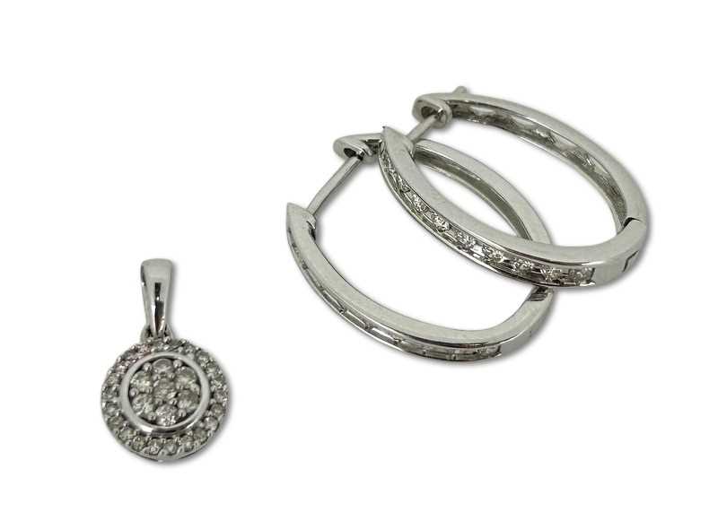 Lot 279 - A Pair of Diamond Hoops & Pendant.
