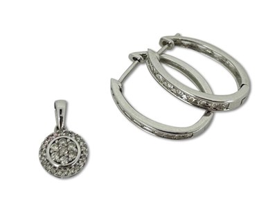 Lot 279 - A Pair of Diamond Hoops & Pendant.
