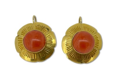 Lot 389 - 18ct Yellow Gold Coral Earrings.