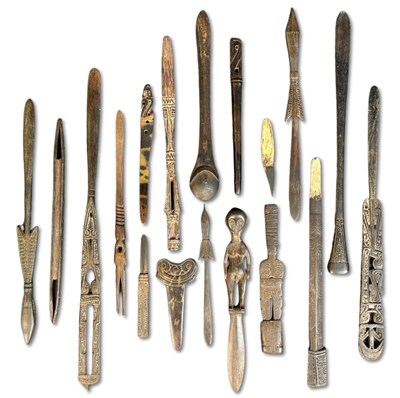 Lot 35 - Collection of Massim Lime Sticks (Lime Spatulas) and Net Tool.