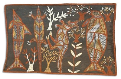 Lot 160 - Totemic Animals Aboriginal Bark Painting.
