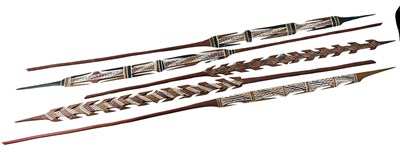 Lot 82 - North East Arnhem Land ochre decorated multi barbed spears collected late 1960s