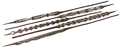 Lot 82 - North East Arnhem Land ochre decorated multi barbed spears collected late 1960s