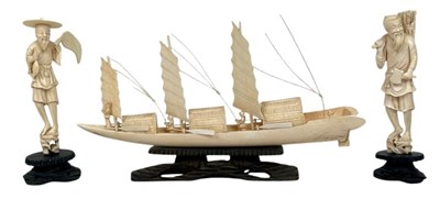 Lot 240 - Chinese Ivory Figures and Junk, 3pcs.