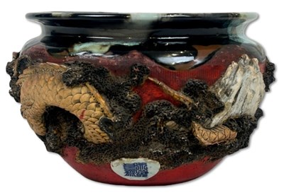 Lot 235 - Oriental Earthenware Dragon Jardiniere.