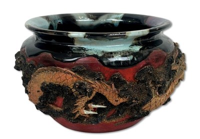 Lot 235 - Oriental Earthenware Dragon Jardiniere.