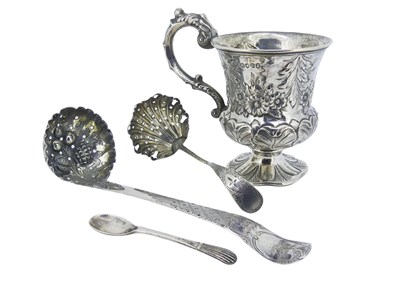 Lot 506 - Silver Coffee Mug, Berry Spoon-Ladle, Small Ladle and a Salt Spoon.