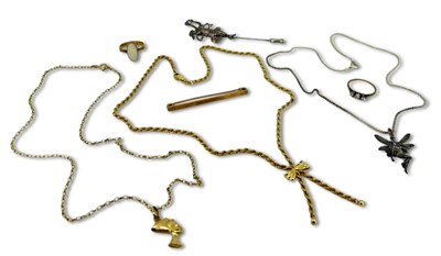 Lot 396 - A Collection of Chains, Rings, a Brooch and a Silver Chain and Pendant.
