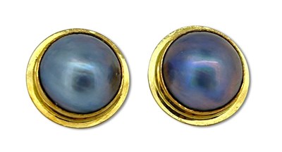 Lot 359 - Black Mabe Pearl Earrings.