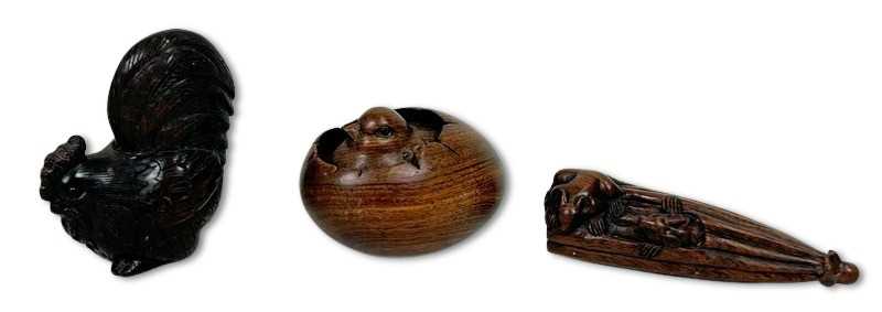 Lot 234 - Carved Japanese Boxwood Netsukes, 3pcs.