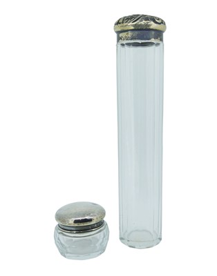Lot 508 - Glass Bottle & Pot With Silver Tops.