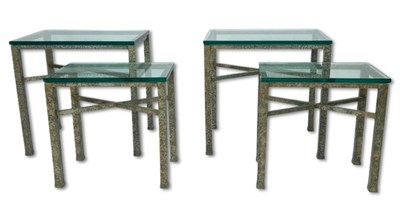 Lot 127 - Wrought Iron and Glass Top Side Tables, 4pcs.