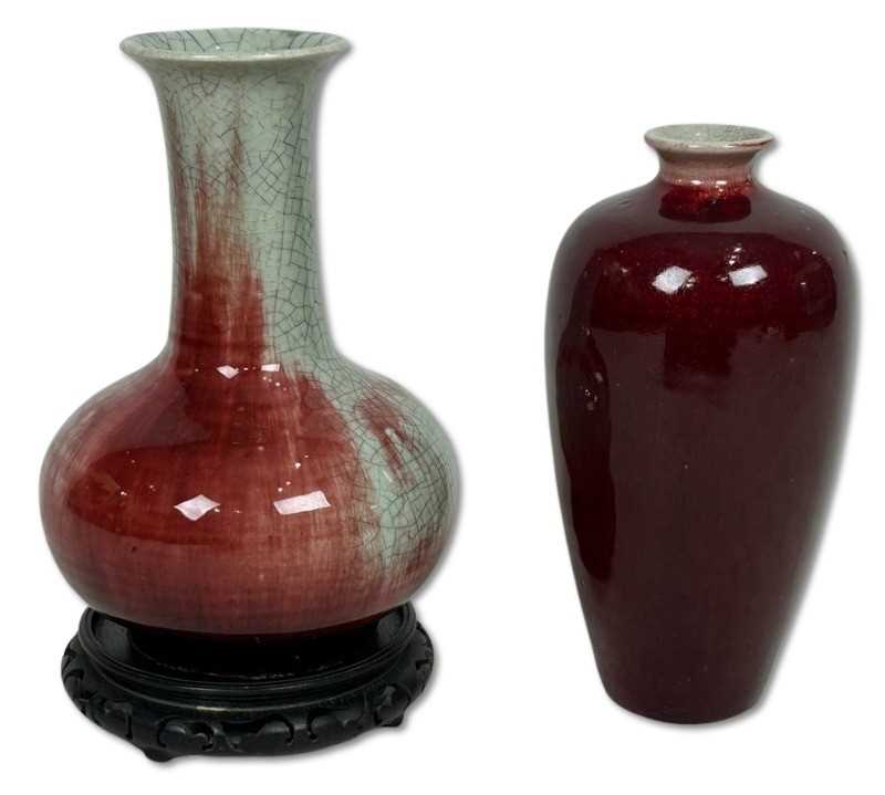 Lot 229 - Chinese Flambe and Crackle Ware Vases, 2pcs.
