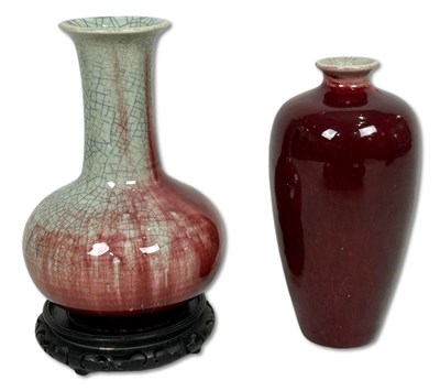 Lot 229 - Chinese Flambe and Crackle Ware Vases, 2pcs.