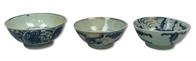 Lot 213 - Chinese Provincial Blue and White Porcelain Bowls, 3pcs.