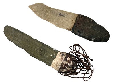 Lot 23 - Early Aboriginal Stone Knives , one with ochre design and bush string.
