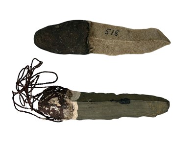 Lot 23 - Early Aboriginal Stone Knives , one with ochre design and bush string.