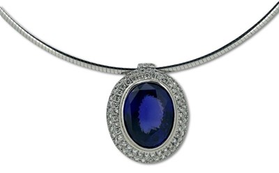 Lot 422 - 28.60CT Tanzanite and Diamond Pendant with Omega Necklet.