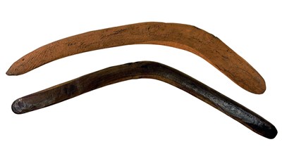 Lot 27 - 2 South Aust Boomerangs one late 19th C. and Boomerang (red ochre) 1960s.