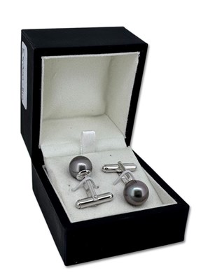 Lot 374 - Black Pearl Cufflinks.