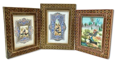 Lot 228 - Miniature Persian Framed Art Works, 3 pcs.
