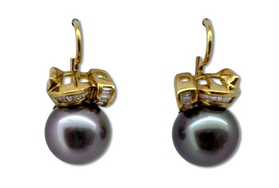 Lot 304 - Pearl & Diamond Earrings.