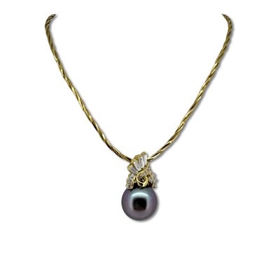 Lot 387 - Pearl & Diamond Necklace.