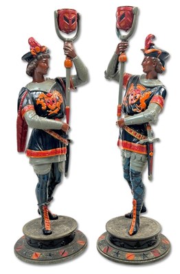 Lot 236 - Pair of Polychrome Spelter Figural Candlesticks.
