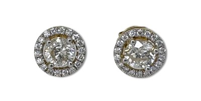 Lot 380 - Diamond Halo Stud Earrings.