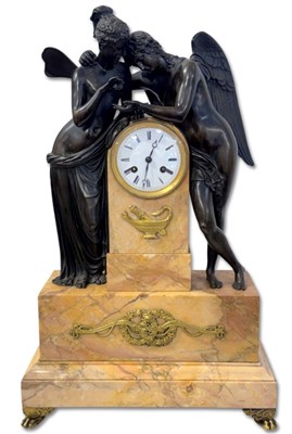 Lot 174 - French Empire Bronze Garniture Clock Set, 3 pcs.