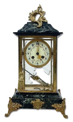 Lot 173 - French Glass Case and Marble Mantle Clock.