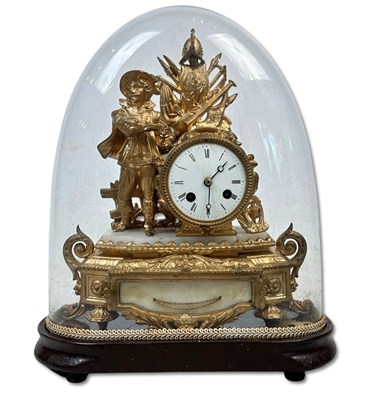 Lot 166 - French Spelter Mantle Clock with Glass Dome.