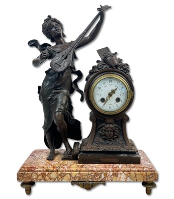 Lot 161 - French Spelter and Marble Base Mantle Clock.