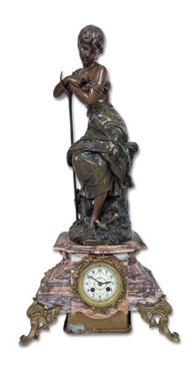 Lot 164 - French Marble and Spelter Mantle Clock.