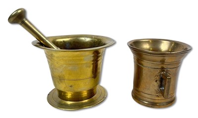 Lot 255 - Antique Brass Mortar and Pestle, 2 pcs.