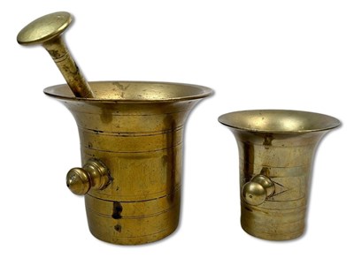 Lot 221 - Antique Brass Mortar and Pestle, 2 pcs.