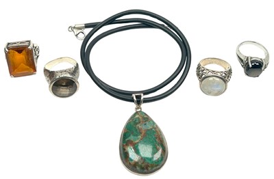 Lot 161 - Silver Rings and Pendants Set with Semi Precious Gems.
