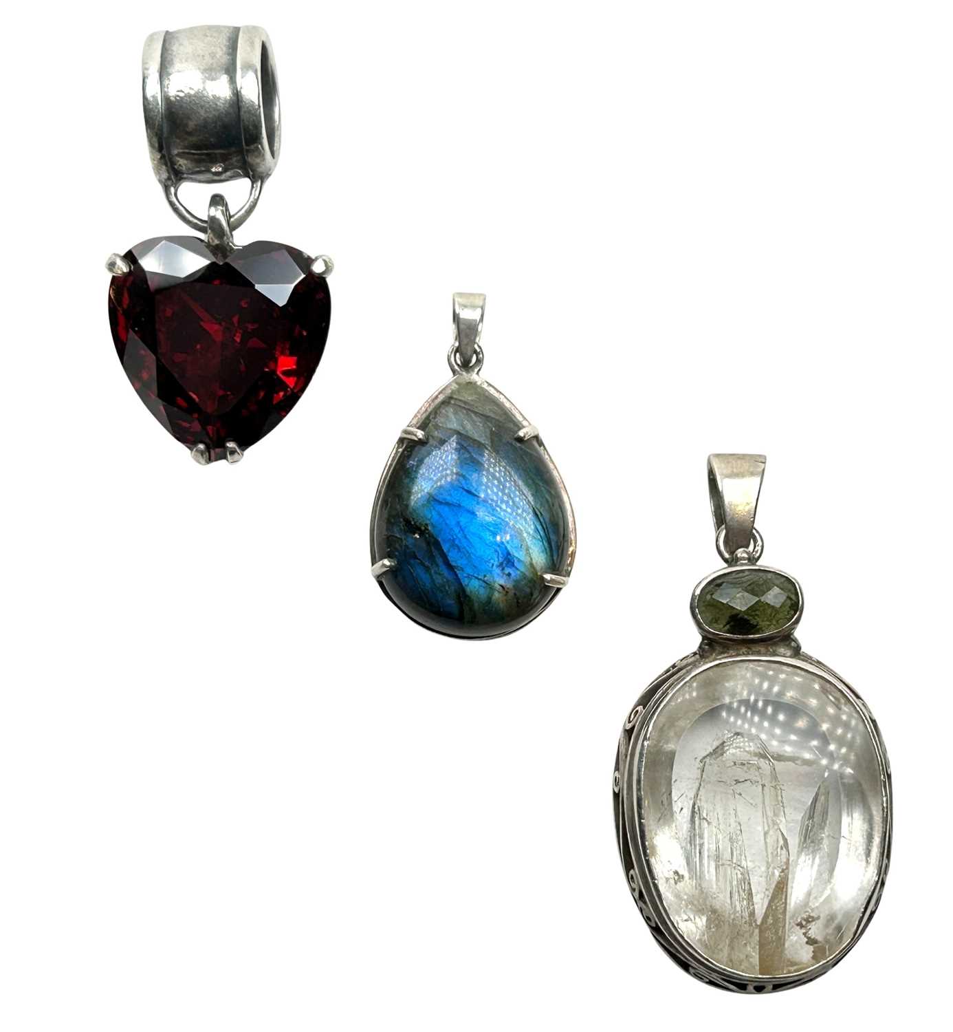 Lot 218 - 3 Silver Pendants with Semi Precious Gems.