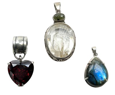 Lot 218 - 3 Silver Pendants with Semi Precious Gems.