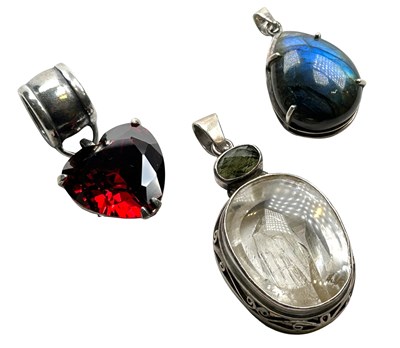 Lot 218 - 3 Silver Pendants with Semi Precious Gems.